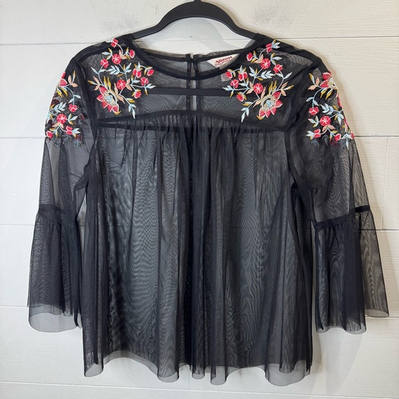 Arizona Jean | Y2K 2000's Black Sheer Embroidered Top Size Medium - Picture 1 of 7